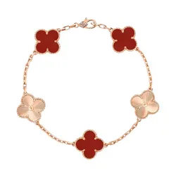 Vòng Đeo Tay Nữ Van Cleef & Arpels Vintage Alhambra 18ct Rose-gold And Carnelian Charm Bracelet Màu Vàng Hồng