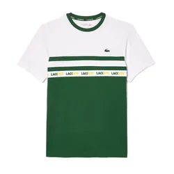 Áo Phông Nam Lacoste Ultra-dry Logo Stripe Pique Tennis Tshirt TH7515 291 Màu Trắng Xanh Lá Size 3