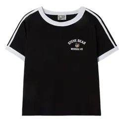 Áo Phông WHOAU Steve Track Line Ringer WHRAF3753F Tshirt Màu Đen