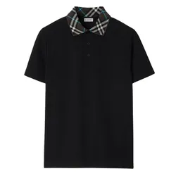 Áo Polo Nam Burberry Cotton With Plaid Collar 8103865 Màu Đen Size XS
