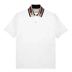 Áo Polo Nam Gucci Cotton With Web And Feline Head Interlocking G 545714 XJAGU 9061 Màu Trắng Size XL