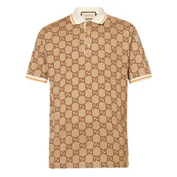 Áo Polo Nam Gucci GG Bonogram Silk And Cotton Piqué Màu Nâu Size XS