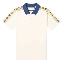 Áo Polo Nam Gucci Interlock Double G Stripe Short Sleeve Shirt Ivory 598949-XJB0Q-9247 Màu Trắng Ngà Size XS