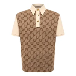 Áo Polo Nam Gucci Jumbo GG Cotton Jacquard 'Beige Ebony' 682015 XJD1F 2270 Màu Nâu Be Size XS