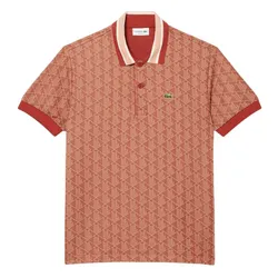Áo Polo Nam Lacoste Classic With Contrast Collar And Monogram Jacquard Brown/Beige DH1417 GTI Màu Nâu Họa Tiết Size 3