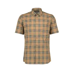 Áo Sơ Mi Cộc Tay Nam Burberry Check Pattern Short-Sleeved Shirt Màu Nâu Be Size XS