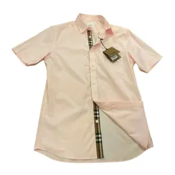 Áo Sơ Mi Cộc Tay Nam Burberry Cotton Shirt  Màu Hồng Nhạt Size XS