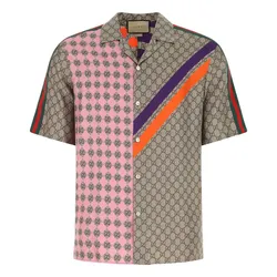 Áo Sơ Mi Nam Gucci Geometric GG Print Bowling Shirt Phối Màu Size 44