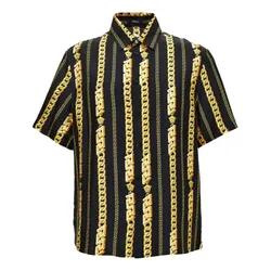 Áo Sơ Mi Nam Versace Black With Pattern Printed Màu Vàng Đen Size 46