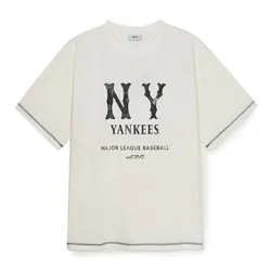 Áo Thun MLB Basic Coopers Logo Mega Overfit Functional Short Sleeve T-Shirt New York Yankees 3ATSB1153-50IVS Màu Trắng Kem