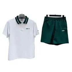 Bộ Thể Thao Nam Diadora Logo Seersucker Half Pants Màu Trắng Xanh Size S (Form Âu)