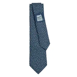 Cà Vạt Hermès Cravate Petits Maillons Tie Marine / Bleu Màu Xanh Nước Biển Đậm