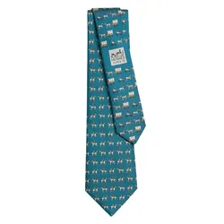 Cà Vạt Nam Hermès 24 To 706 Twillbi Tie Bleu/Ciel/Crème H006353T 02 Rộng 7cm Màu Xanh