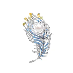 Cài Áo Nữ Meri Mystical Feathers BR869 Màu Xanh Bạc