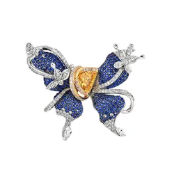 Cài Áo Nữ Meri Sparkling Butterfly BR862 Màu Xanh Vàng
