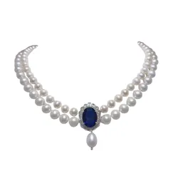 Dây Chuyền Nữ Ngọc Trai Minh Hà Pearl Jewelry Phối Mặt Đá Màu Nhân Tạo Xanh Topaz Màu Trắng