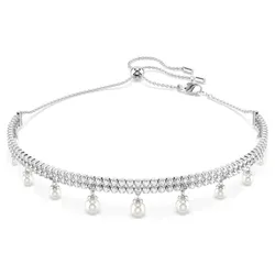 Dây Chuyền Nữ Swarovski Choker Crystal Pearl, Round Cut, White, Rhodium Plated 5720865 Màu Bạc
