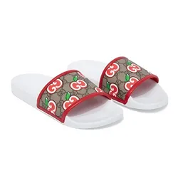 Dép Nữ Gucci GG Apple Print Slide Sandals Màu Trắng Size 37