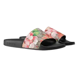 Dép Nữ Gucci Pursuit Floral-print Leather Beige Comb 408508-KU200-8919 Màu Đen Size 36
