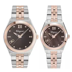 Đồng Hồ Đôi Salvatore Ferragamo Vega New Diamond Watch SFKI00423/SFKJ00423 Màu Demi Mặt Nâu