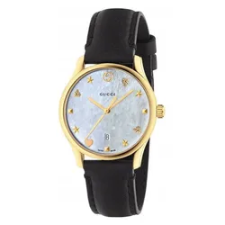 Đồng Hồ Nữ Gucci G-Timeless Mother of Pearl Dial Black Leather Watch YA1264044 Màu Đen