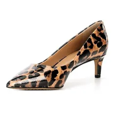 Giày Cao Gót Nữ Vince Camuto Leopard Print Patent Leather Pointed Toe Kitten Heel Pumps 20598916 Brown Màu Nâu Size 36.5