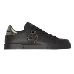 Giày Thể Thao Nam Dolce & Gabbana D&G Black Portofino Leather Sneakers Màu Đen Size 41