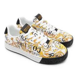 Giày Thể Thao Nam Versace With Addition Of Leather 74YA3SK6ZP264 Màu Trắng - Vàng Size 39