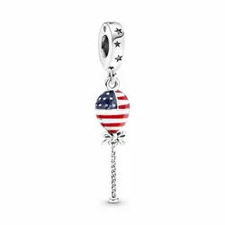 Hạt Vòng Charm Pandora Stars, Stripes & Bow Balloon Dangle Charm 791684C01 Màu Bạc