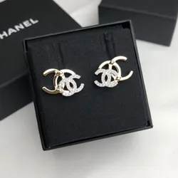 Khuyên Tai Nữ Chanel Double Logo Earrings Màu Vàng
