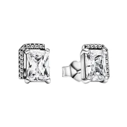 Khuyên Tai Nữ Pandora Rectangular Sparkling Halo Stud Earrings 292380C01 Màu Bạc Trắng