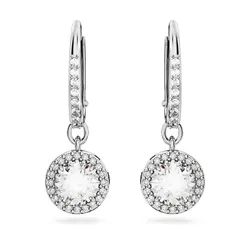 Khuyên Tai Nữ Swarovski Constella Drop Earrings Round Cut, Pavé, White, Rhodium Plated 5636270 Màu Bạc
