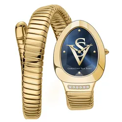 Set Đồng Hồ + Vòng Đeo Tay Nữ Christian Van Sant CV0872 Naga Quartz Blue Dial Màu Xanh Vàng