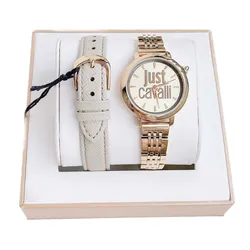 Set Đồng Hồ Nữ Just Cavalli Women's Champagne Dial Leather Watch Màu Vàng Hồng