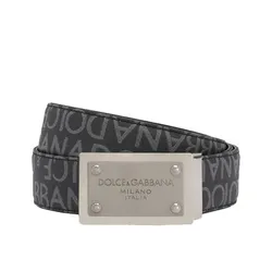Thắt Lưng Nam Dolce & Gabbana D&G Coated Jacquard Belt With Logo Plaque Màu Xám Đen Size 90