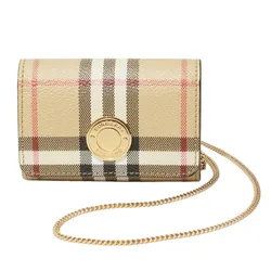 Túi Đeo Chéo Nữ Burberry Bi-Fold Wallet Chain Leather Lightweight 8066057 A7026 Màu Be Kẻ