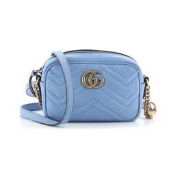 Túi Đeo Chéo Nữ Gucci GG Marmont Shoulder Bag Matelasse Leather Mini Màu Xanh Dương