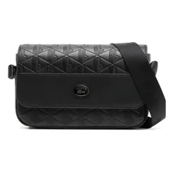 Túi Đeo Chéo Nữ Lacoste Nomogramme Leather Flap Crossbody Bag Màu Đen