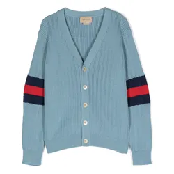 Áo Cardigan Nữ Gucci Kids Rib Cotton 764115XKDRX4711 Màu Xanh Kẻ Size 12Y