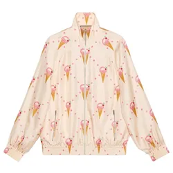 Áo Khoác Nữ Gucci Silk Zip-Up Jacket With Ice Cream Print Ivory 731141XJE9P9381 Màu Trắng Ngà Size XS