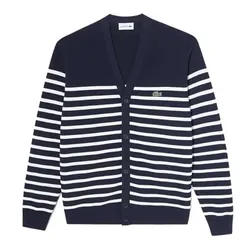 Áo Len Cardigan Nam Lacoste Men's Marine Stripe Cardigan AH124E 54G IXQ Màu Xanh Trắng Size S