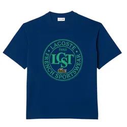 Áo Phông Nam Lacoste Loose Fit Heavy Cotton Printed T-Shirt TH2753 10 HBM Màu Xanh Dương Size 2