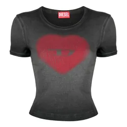 Áo Phông Nữ Diesel Logo Heart-print Faded A12836 0SQAD 9XXXY Tshirt Màu Đen Size S