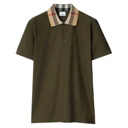 Áo Polo Nam Burberry Checkered-collar Cotton Polo Shirt Màu Xanh Rêu Size S