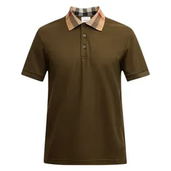 Áo Polo Nam Burberry Men's Cody Check-Collar Polo Shirt Màu Xanh Olive Size XS