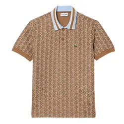 Áo Polo Nam Lacoste Contrast Collar And Monogram Classic Polo Shirt DH1417 51 IRP Màu Nâu