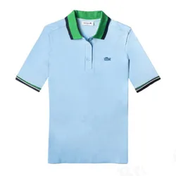 Áo Polo Nữ Lacoste Women's Slim Fit Colored Neck Stretch Cotton Piqué Polo PF7251 Màu Xanh Da Trời Size 34