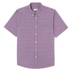 Áo Sơ Mi Cộc Tay Nam Lacoste Men's Plaid Short Sleeve Shirt With Collar Buttons CH0744-INY Màu Đỏ Kẻ Trắng Size 41