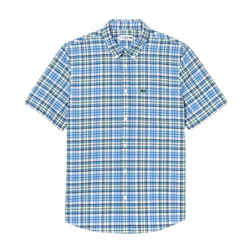 Áo Sơ Mi Cộc Tay Nam Lacoste Regular Fit Short Sleeve Check CH1910 FYF Màu Kẻ Xanh Trắng Size 38