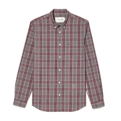 Áo Sơ Mi Nam Dài Tay Nam Lacoste Men's Long Sleeve Poplin Stretch Plaid Button Down Màu Kẻ Đỏ